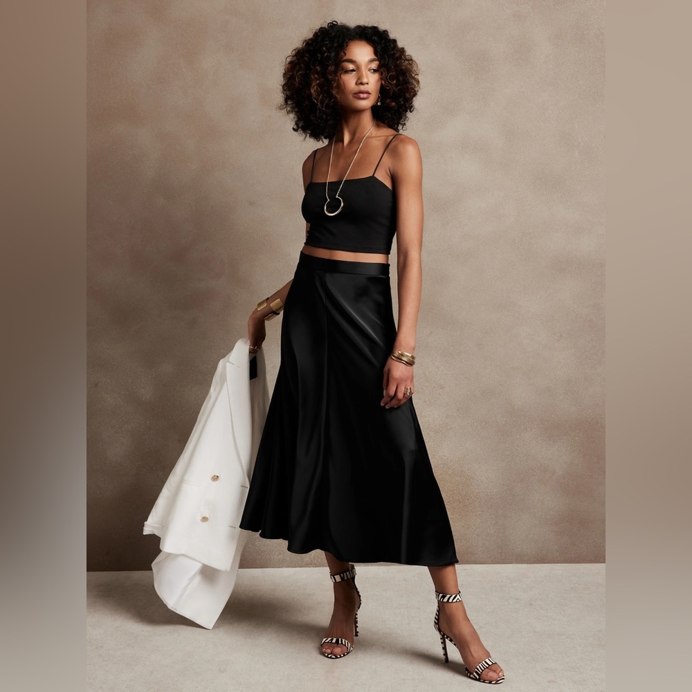 Banana Republic Satin Slip Skirt (Black)
